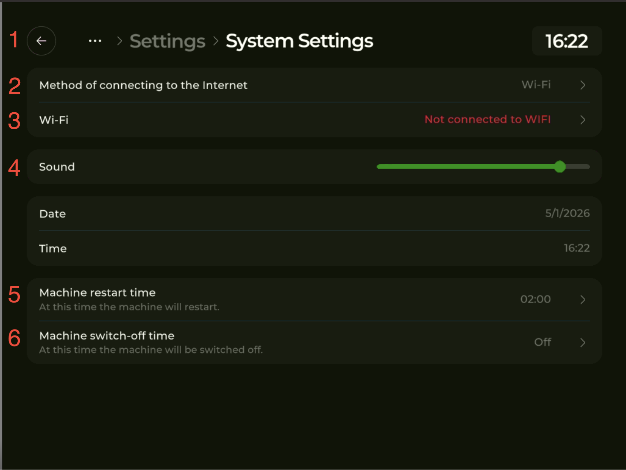 System Settings on Milkshaker S