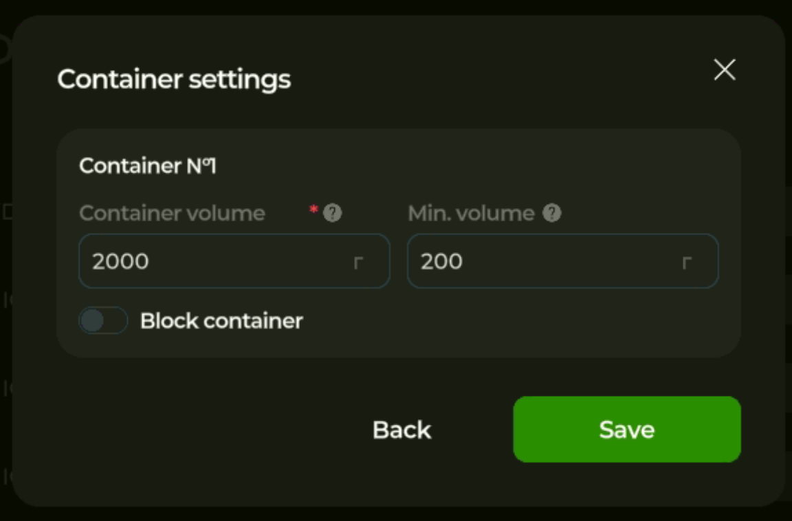 Container settings dialog